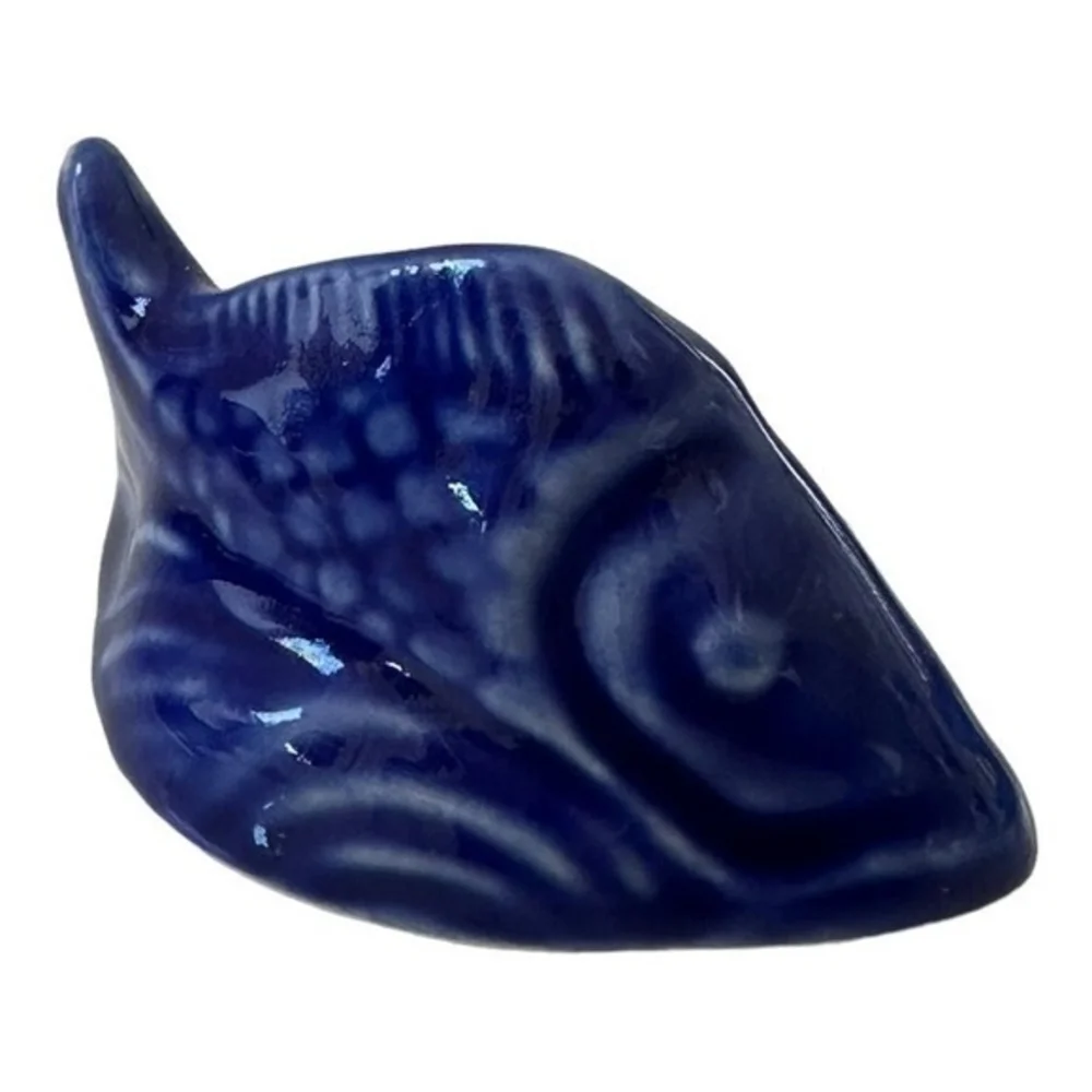 Blue Cobalt Fish Porcelain Figurine Hand Painted White Small 1.7